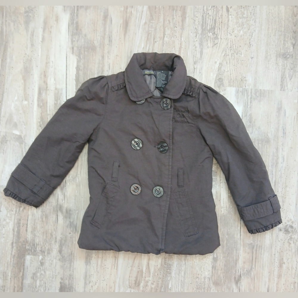 Kenneth Cole Reaction Girl's Size 4 Grey Trench Coat Quilted Liner Puff Sleeves